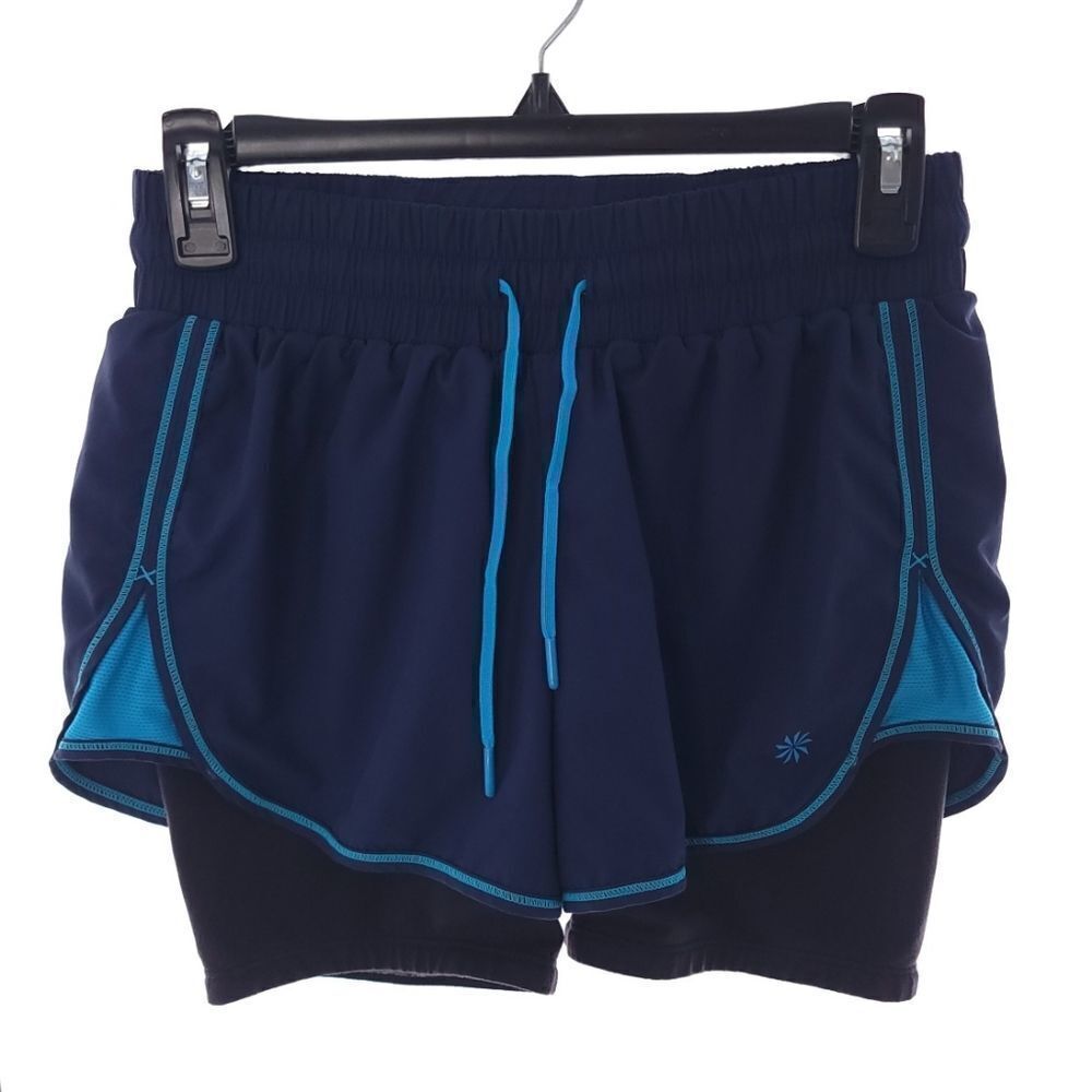 Athleta Womens XS Navy Blue Athletic Shorts Back Zip Pocket